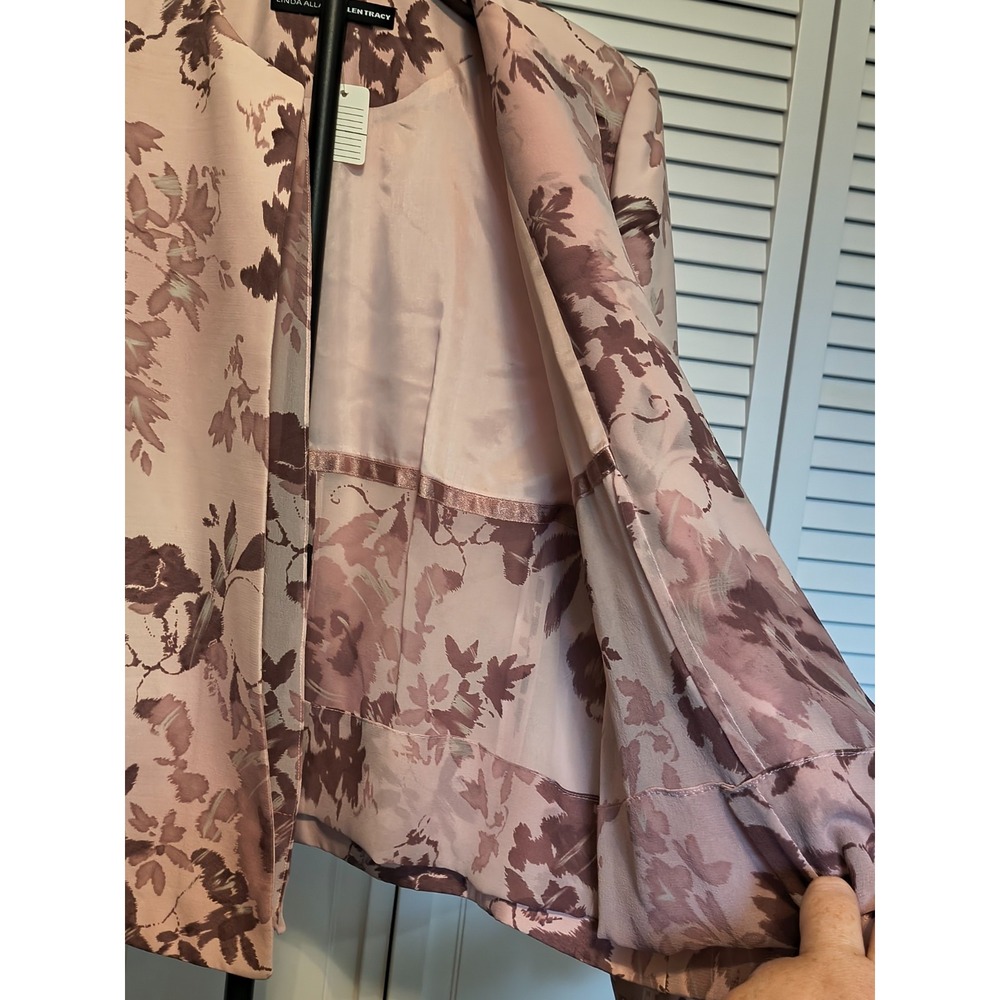 Linda Allard Ellen Tracy Silk Trimmed Silk & Wool Floral Jacket 8 - Picture 4 of 7